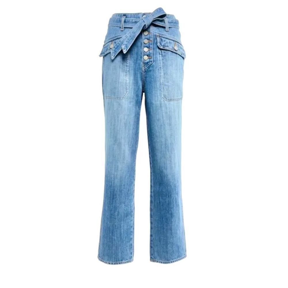 Veronica Beard Light Blue High-Rise Jeans with Button Front